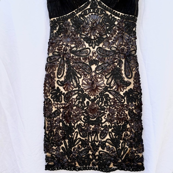 SUE WONG | VINTAGE BEADED LACE ILLUSION SLEEVELESS COCKTAIL DRESS SIZE 10 - Picture 3 of 7